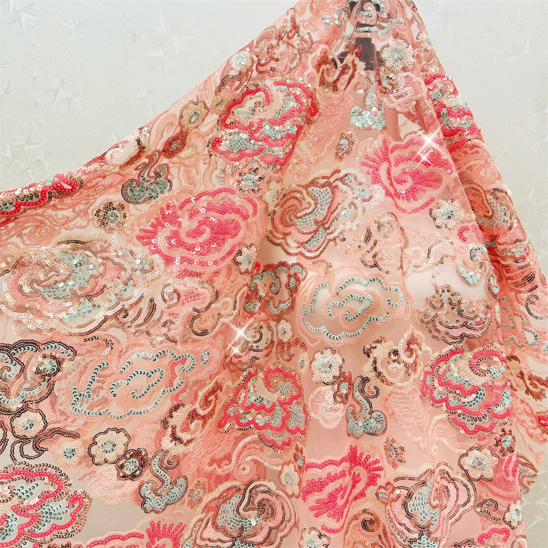 Sewing Embroidery Fabric - قطعتان من قماش الدانتيل المطرز بالترتر