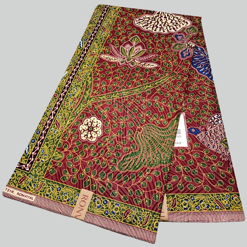 Sewing Batik Fabric - قماش باتيك أفريقي أحمر مطبوع بأوراق