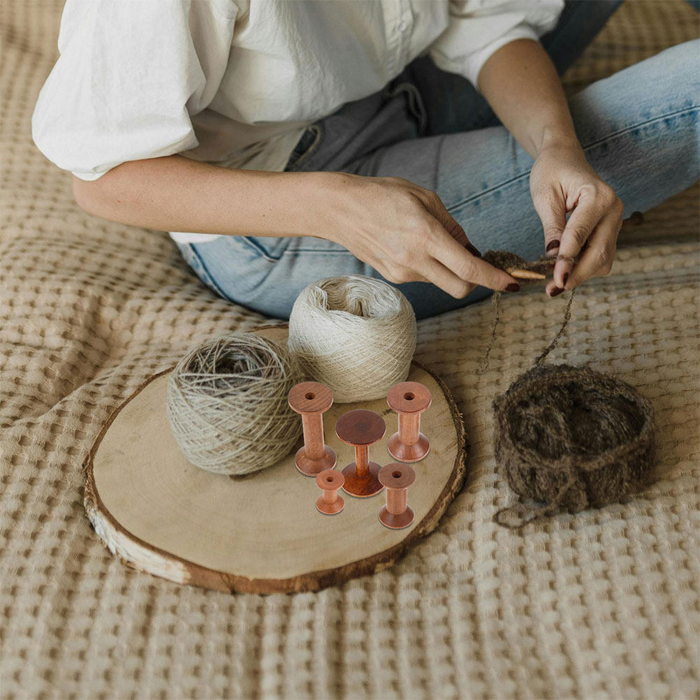 Sewing Knit - مجموعة من 7 بكرات خشبية لتنظيم
