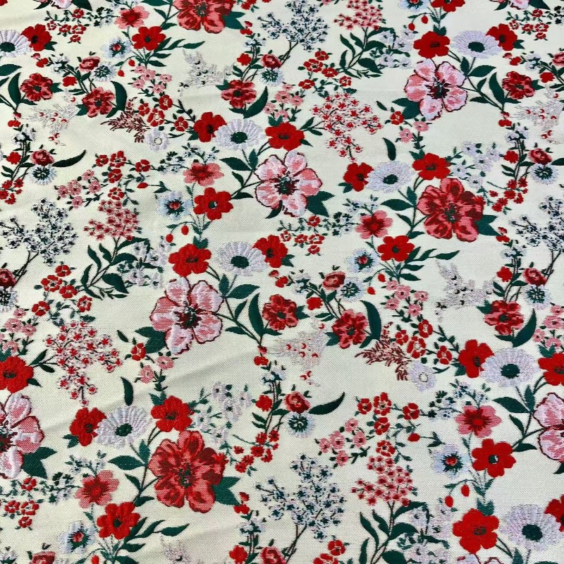 قماش جاكار أحمر بنقوش زهور صغي - مراجعة Vintage Sewing Textile وسعره