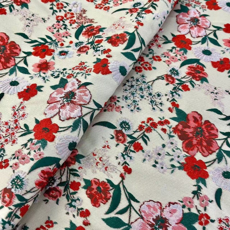 قماش جاكار أحمر بنقوش زهور صغي - مراجعة Vintage Sewing Textile وسعره