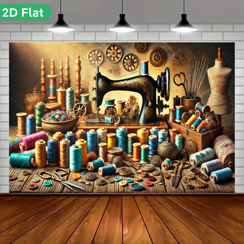 نسيج جداري فني عتيق بتصميم ورش - مراجعة Vintage Sewing Textile وسعره